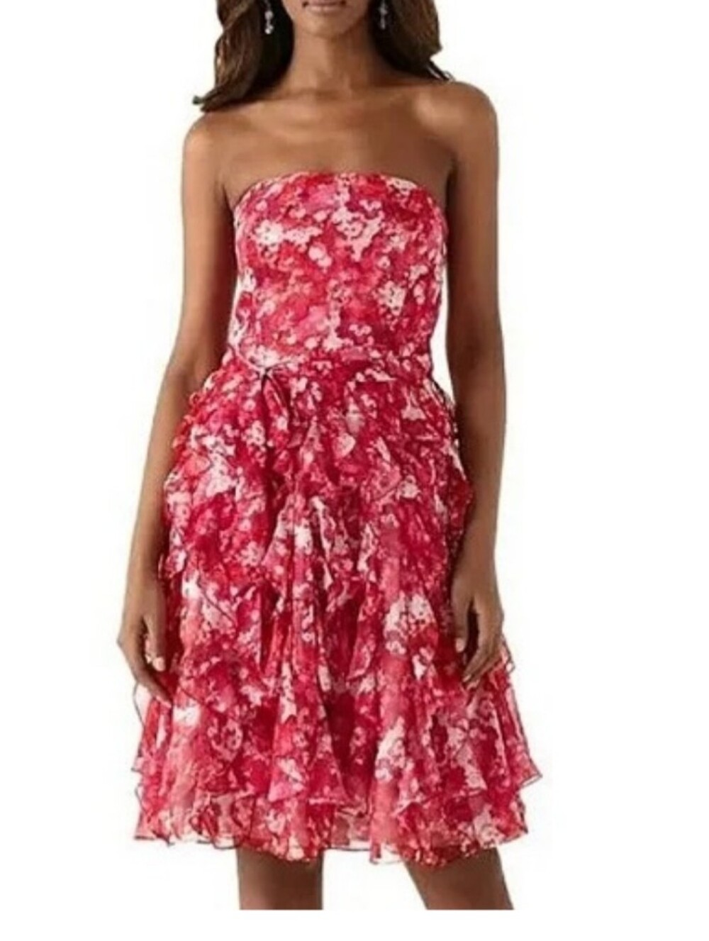 White House Black Market Strapless Pink and White Floral Cocktail Dress